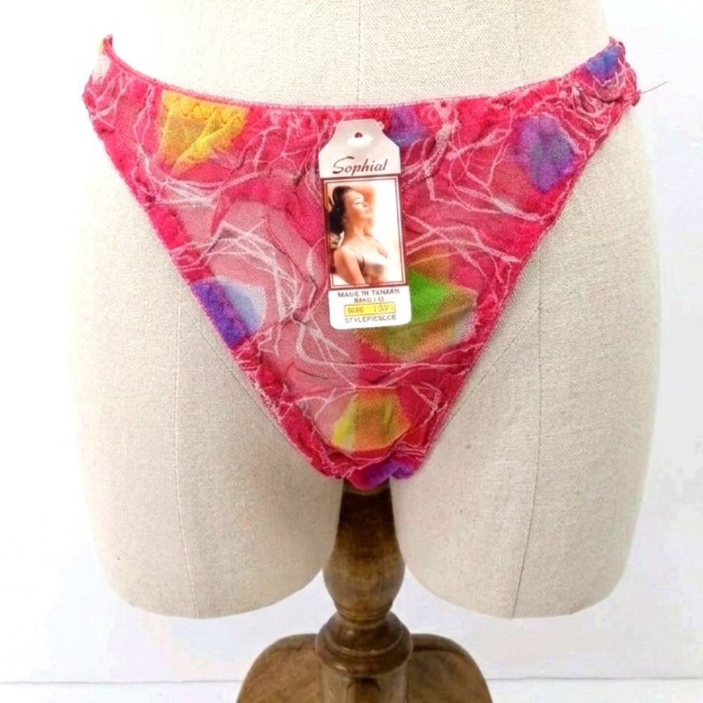 VTG Mesh String Bikini Thong Panties Size 7 Large Pink 80s 90s Sheer Sissy‎ NWT